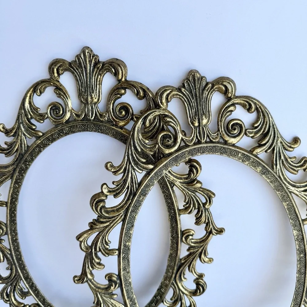 Vtg Metallic Gold Brass Picture Frames Only Wall Décor Baroque Hollywood Regency